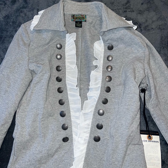 2 Old Hippies Jacket Grey Military Utility Whimsigoth Grunge Boho Western Brown - Picture 1 of 10